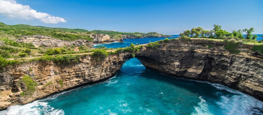Panoramic view of broken beach in Nusa Penida, Bali, Indonesia.